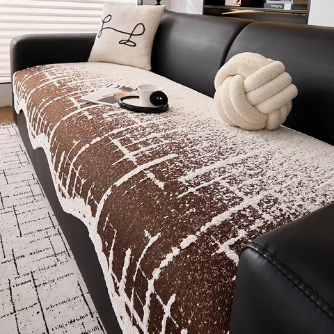 Klassisch Europäisch Chenille Jacquard Sofahandtuch Anti-Rutsch Geometrisch Gestreift Dick Sektionskissen Möbelschutz Überwurf Für Wohnzimmer