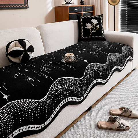 Minimalist Chenille Sofa Cushion Irregular High Density Jacquard Non-Slip Wear-Resistant Starry Wave Pattern Home Decor Cover