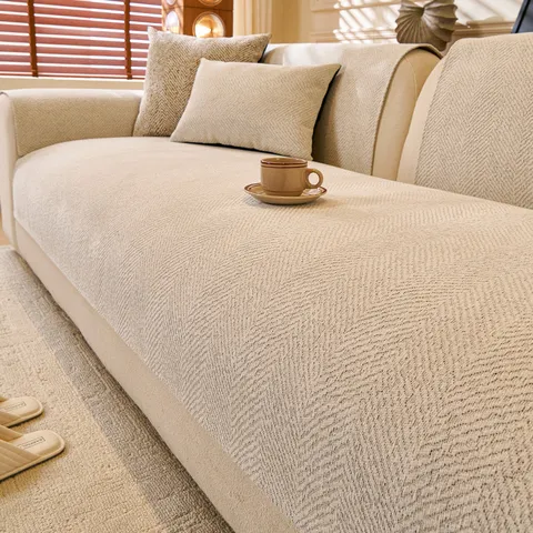 Luxury Jacquard Polyester Sofa Cushion Herringbone Pattern Sofa Cover Non Slip Furniture Protector For Living Room Decor