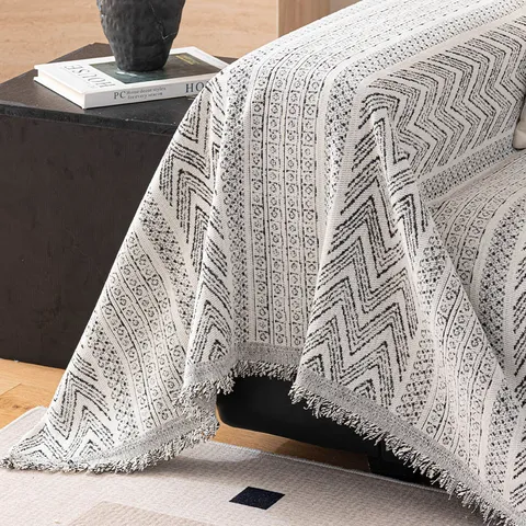 Moderne Chenille Gestreift Wellenmuster Sofahandtuch Mit Fransenbesatz Geometrische Rutschfest Schnittsofa Überwurf Decke Wohnzimmer Haus Deko