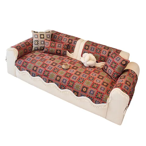 Bohemian Geometric Jacquard Sofa Cover Non-slip Polyester Couch Cushion With Tassels Ethnic Style Decorative Sofa Towel For Home