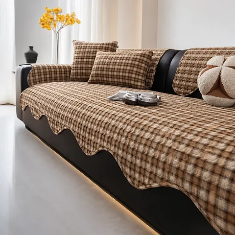 Vintage Checkered Sofa Cover Yarn Dyed Checkerboard Twill Cotton Sofa Cushion Wear Resistant Anti Scratch Sofa Slipcover Protector