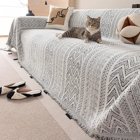 Moderne Chenille Gestreift Wellenmuster Sofahandtuch Mit Fransenbesatz Geometrische Rutschfest Schnittsofa Überwurf Decke Wohnzimmer Haus Deko
