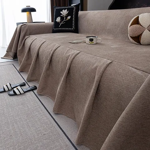 Romige Stijl Chenille Waterdichte Bankhoes Nordische Antislip Bankhanddoek Effen Kleur Universele Woonkamer Bankafdekking Met Rüschen