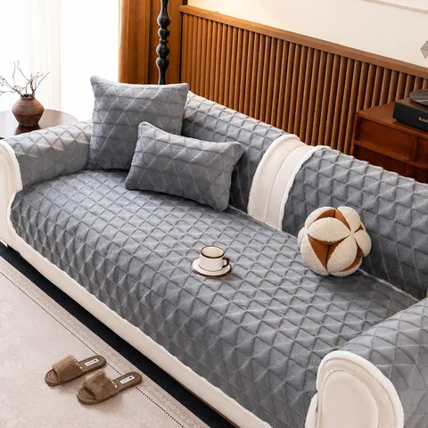 Moderner Sofabezug Dreiecksprägung Kristallsamt Verdickte Rutschfeste Sofamatte Wohnzimmer Herbst Winter Home Decor Kissen