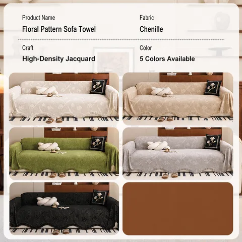 Minimalist Chenille Sofa Cover Solid Color Tassel Throw Blanket Floral Jacquard Furniture Protector For Living Room Washable Sofa Towel