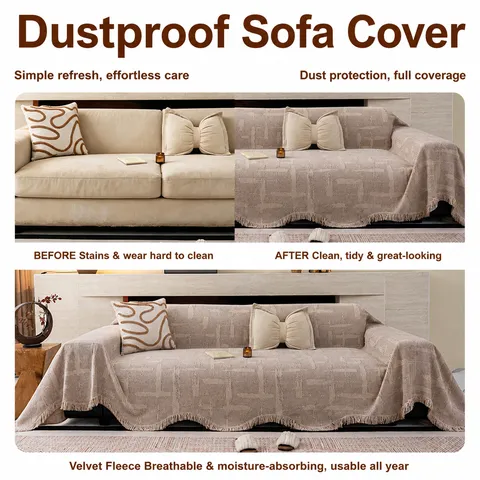 Moderne Chenille Jacquard Sofabezug Decke Einteilig Universal Schonbezug Verschleißfest Einfarbig Überwurf Tassel Fransen