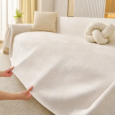 Solid Color 3-Layer Gauze Sofa Cover Blanket Textured Nordic Breathable Furniture Protector Throw For Living Room Home Decor