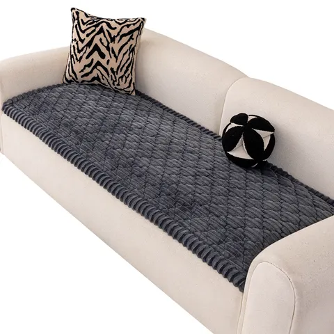 European Minimalist Velvet Fleece Quilted Sofa Cushion Cover Anti Slip Scratch Resistant Embossed Furniture Protector Mat