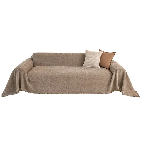 Chenille Herringbone Sofa Cover Fringe Solid Color Sofa Towel Water Resistant Furniture Protector For Pets Living Room Decorative Blanket