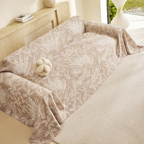 Ins Style Three Layer Gauze Sofa Cover Palm Leaf Jacquard Throw Blanket Anti Scratch Washable Furniture Protector For Living Room