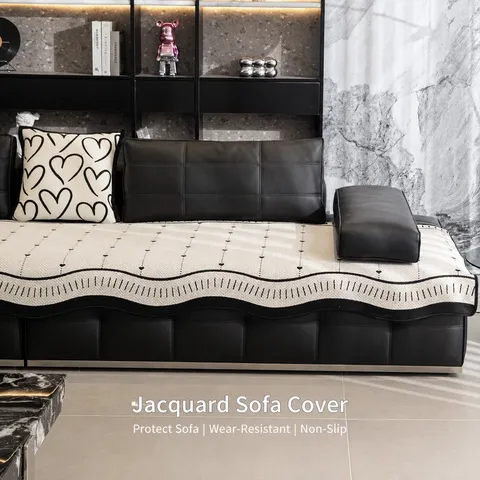 French Luxury Chenille Sofa Cushion Striped Wavy Edge Wear Resistant Sectional Sofa Cover Protective Non Slip Mat For Living Room Home Decor