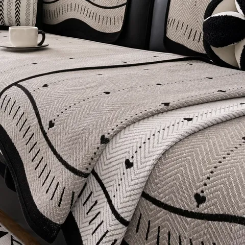 French Luxury Chenille Sofa Cushion Striped Wavy Edge Wear Resistant Sectional Sofa Cover Protective Non Slip Mat For Living Room Home Decor