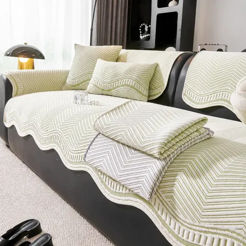 Minimalist Cooling Silk Sofa Cushion Wave Pattern Non Slip Furniture Protector Ice Mat For Living Room Bedroom