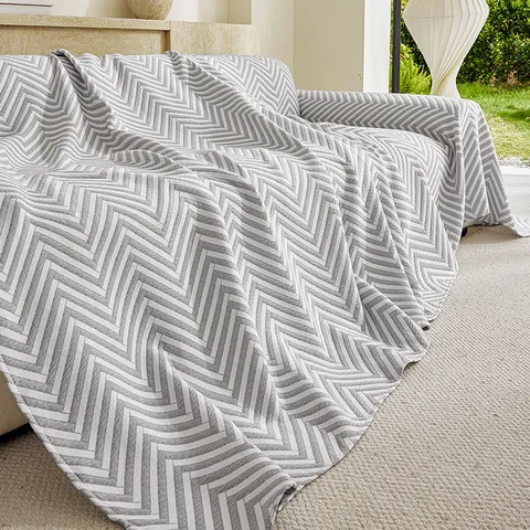Simple Modern Three-layer Gauze Air Jacquard Herringbone Sofa Throw Blanket Soft Breathable Multi-purpose Cover For Home Office