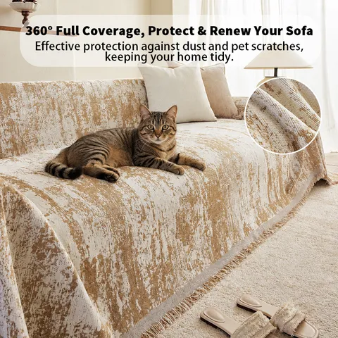Funda de Sofá de Chenilla Estilo Americano Impermeable Protector de Muebles De Una Pieza Con Borlas Patrón Abstracto