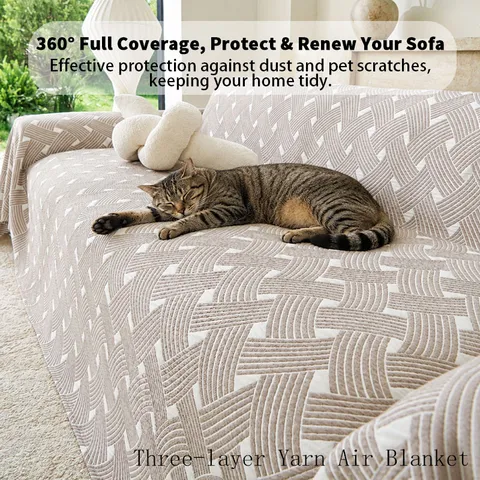 Japanese Minimalist Woven Sofa Cover Three-Layer Air Gauze Blanket Anti-Scratch Breathable Sofa Throw Dustproof Furniture Protector