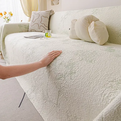 Copridivano a Maglia Raffreddante Stile Nordico Stampa Floreale Botanica Fodera Traspirante Lavabile Coperta Protettiva