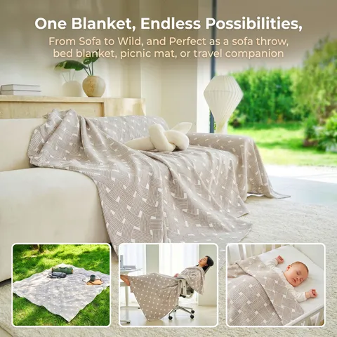 Japanese Minimalist Woven Sofa Cover Three-Layer Air Gauze Blanket Anti-Scratch Breathable Sofa Throw Dustproof Furniture Protector