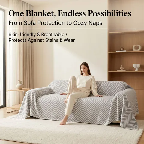 Nordic Herringbone Sofa Cover Throw Blanket Three-layer Gauze Geometric Slipcover For Living Room Couch Protector Decorative Tapestry