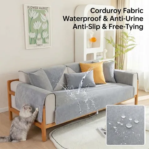 Moderne Minimalistische Corduroy Effen Kleur Waterdichte Bankkussen Mat Beschermhoes Antislip Slijtvast Huisdier Krasbestendig Cover