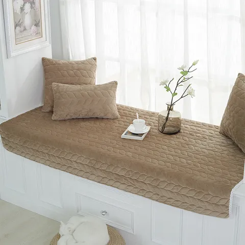 Alfombra de Ventana Mirador Moderna Minimalista de Terciopelo de Cristal Antideslizante Suave Poliéster Felpa Tatami Acolchada Patrón Hojas