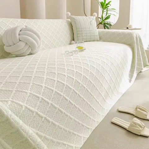 Copridivano Estivo Raffreddante in Seta di Ghiaccio Antiscivolo Motivo a Griglia Protezione Divano Asciugamano Tessuto Jacquard Traspirante Soggiorno