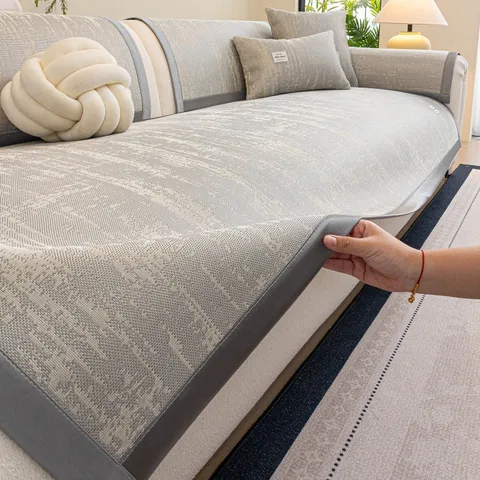 Summer Ice Silk Cooling Sofa Cover Modern Abstract Striped Living Room Protection Mat Nonslip Protective Cover Pillowcase