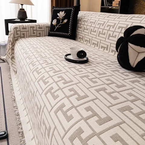 Nordic Cotton Jacquard Sofa Cover Forest Tree Pattern Geometric Wall Tapestry Fabric Couch Towel Blanket Throw With Tassel Fringe