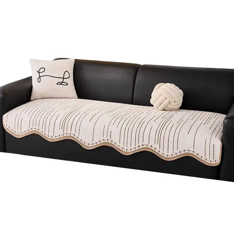 Modern Striped Chenille Sofa Cover Non-Slip High Density Jacquard Furniture Protector For Living Room Sectional Couch Slipcover