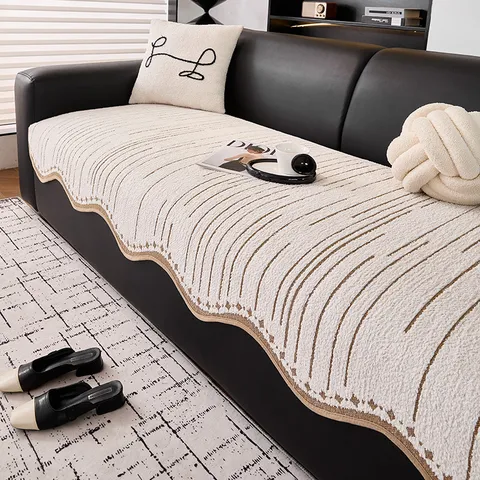Modern Striped Chenille Sofa Cover Non-Slip High Density Jacquard Furniture Protector For Living Room Sectional Couch Slipcover