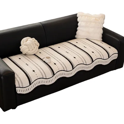 European Minimalist Polyester Sofa Cover Non Slip Geometric Wave Pattern Sectional Couch Towel For Living Room Decor