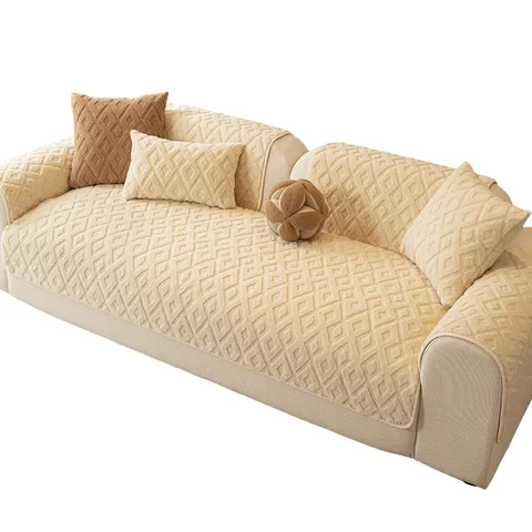 Europäisch Einfache Verdickte Plüsch Sofaüberzug Weiches Fleece Rutschfestes Sofa Kissen Mit Rautenprägung Für Wohnzimmer