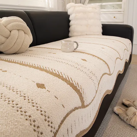 European Minimalist Polyester Sofa Cover Non Slip Geometric Wave Pattern Sectional Couch Towel For Living Room Decor
