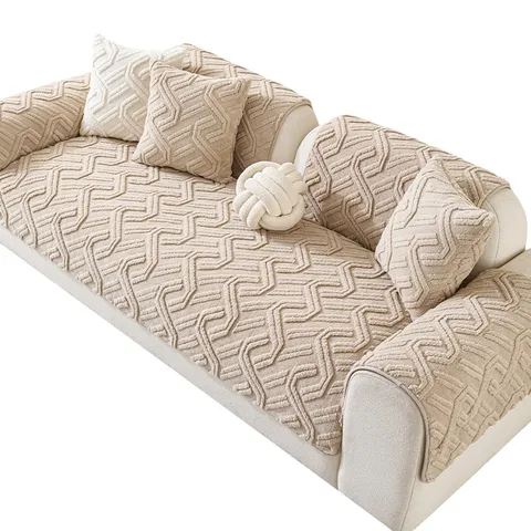 Cojín de Sofá de Vellón Sherpa de Color Liso Antideslizante Texturizado Engrosado Funda de Sofá Protectora para Sala de Estar