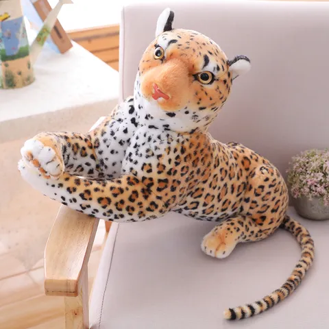 Jouet en Peluche de Simulation de Léopard Poupée Animal en Peluche Doux Oreiller de Panthère Cadeau pour Enfants