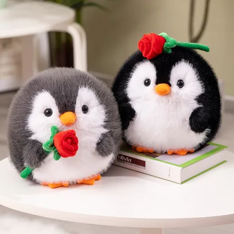 Mignon Manchot Peluche Animal en Peluche Poupée Avec Fleur de Rose Doux Coton PP Cadeau Kawaii Pour Enfants et Filles