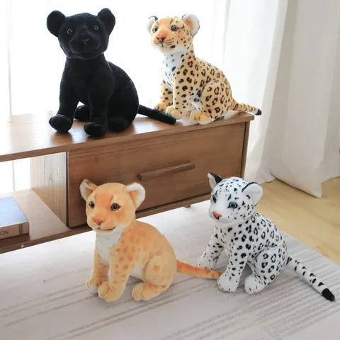 Simulación Animal Salvaje Juguete de Peluche Leopardo Pantera Negra León de Nieve Lindo Muñeco Relleno Niños Suave Compañero Regalo