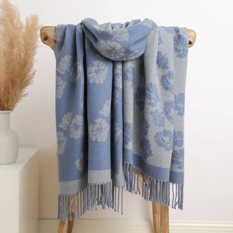Damen Winter Warm Kernversponnenes Garn Schal Verdickt Doppelseitig Jacquard Blumen Quaste Langer Schal Mode Lässiger Wrap