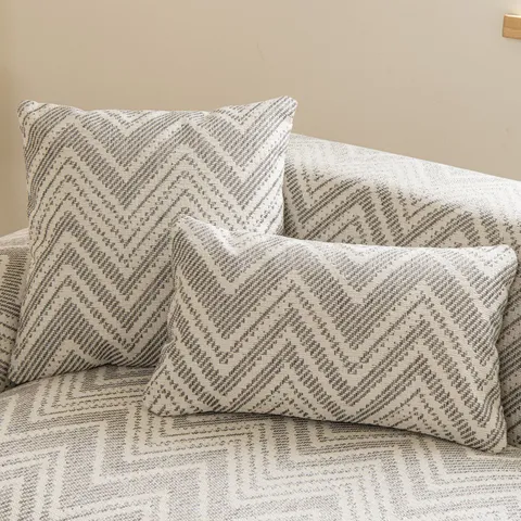 Japanese Minimalist Faux Linen Striped Wave Pattern Woven Sofa Cushion Non Slip Geometric Sectional Sofa Slipcover For Home Decor