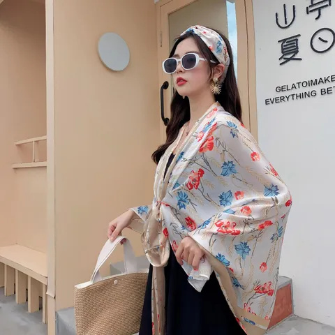 Women Summer Floral Printed Sun Protection Shawl Lightweight Breathable Beach Cardigan Outerwear Fashion Clothing