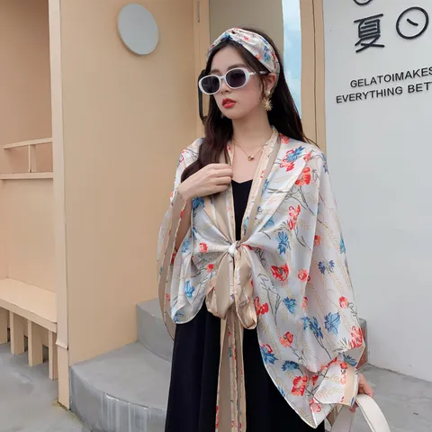 Women Summer Floral Printed Sun Protection Shawl Lightweight Breathable Beach Cardigan Outerwear Fashion Clothing