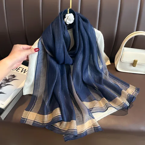 Damen Imitation Seide Schal Langer Metallischer Gestreifter Schal Herbst Winter Mode Eleganter Einfarbiger Hidschab Halstuch Für Täglich