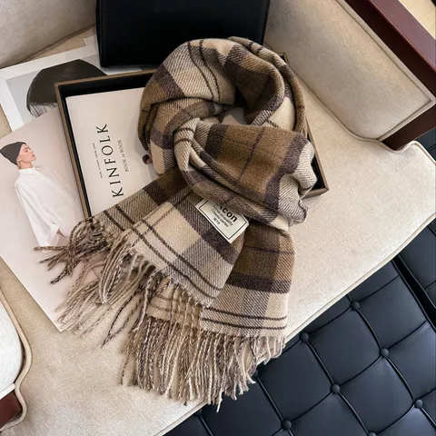 Winter Warm Plaid Tassel Scharf Für Damen Weich Polyester Farbblock Kariert Lang Tuch Casual Vielseitig Mode Halstuch