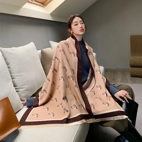 Women Winter Thick Warm Jacquard Tassel Scarf Imitation Cashmere Shawl Multi-functional Office Nap Blanket