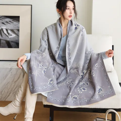 Womens Fashion Printed Polyester Scarf Jacquard Winter Warm Travel Casual Shawl Long Neck Wrap