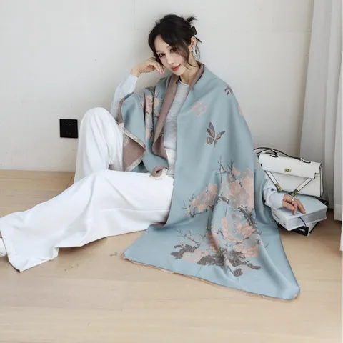 Damen Verdickter Winter Schal Ölgemälde Druck Jacquard Langer Schal Vielseitig Warm Casual