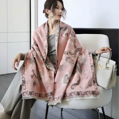 Damen Verdickter Winter Schal Ölgemälde Druck Jacquard Langer Schal Vielseitig Warm Casual