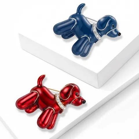 Cartoon Emaille Ballon Hund Brosche Für Damen Legierung Strass Tier Revers Anstecknadel Minimalistisch Pet Hund Schmuck Geschenk Rot Blau