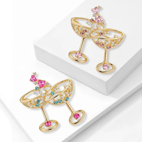 Broche Creativo de Copa de Cóctel de Aleación con Incrustaciones de Strass para Mujer Suéteres Abrigos Joyería MM-BR-5938